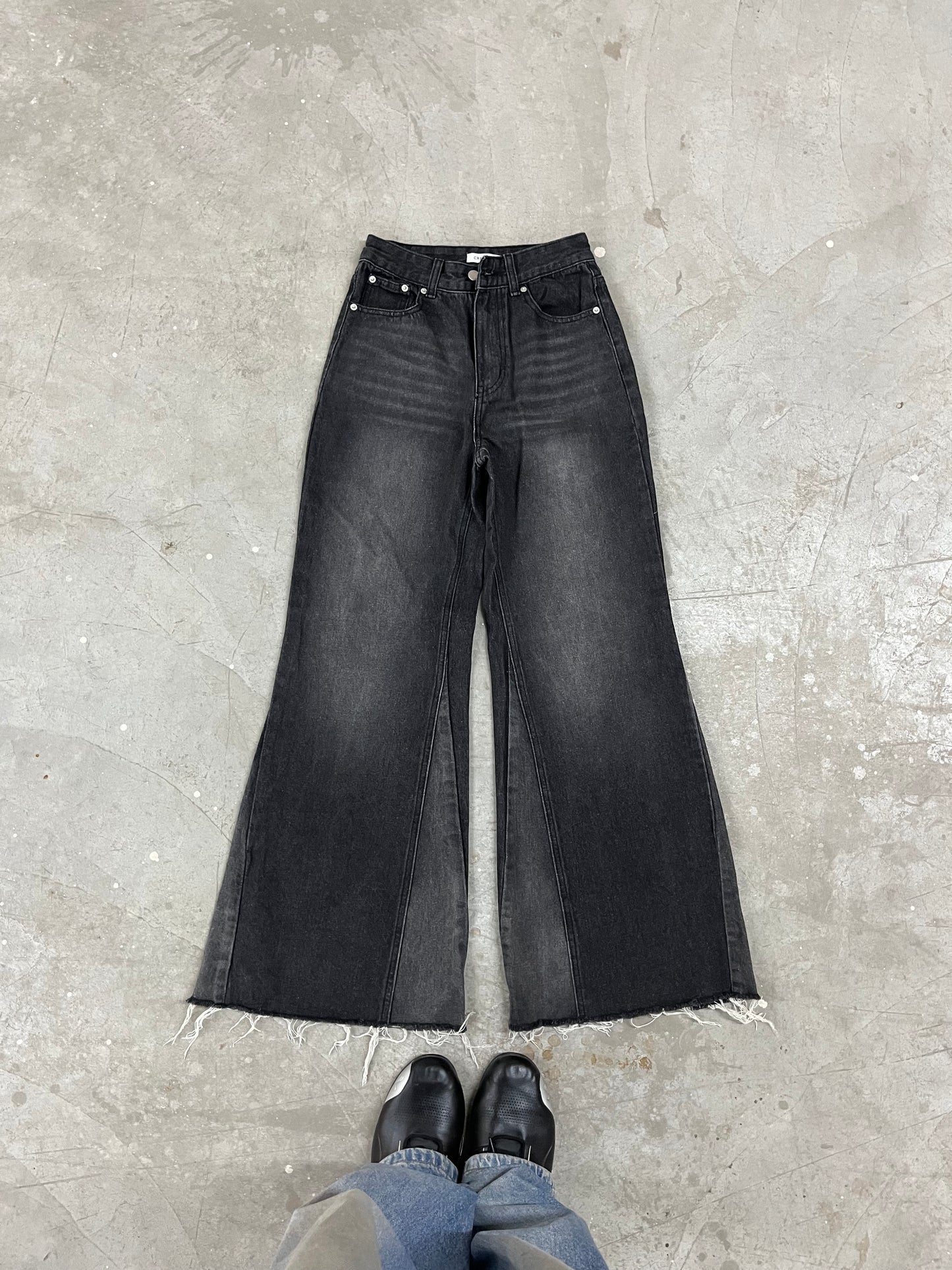 Vintage Washed Black Flared Denim