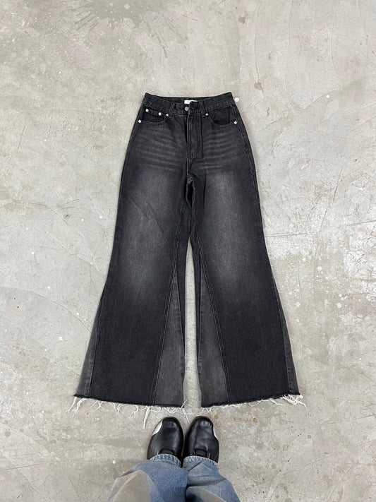Vintage Washed Black Flared Denim