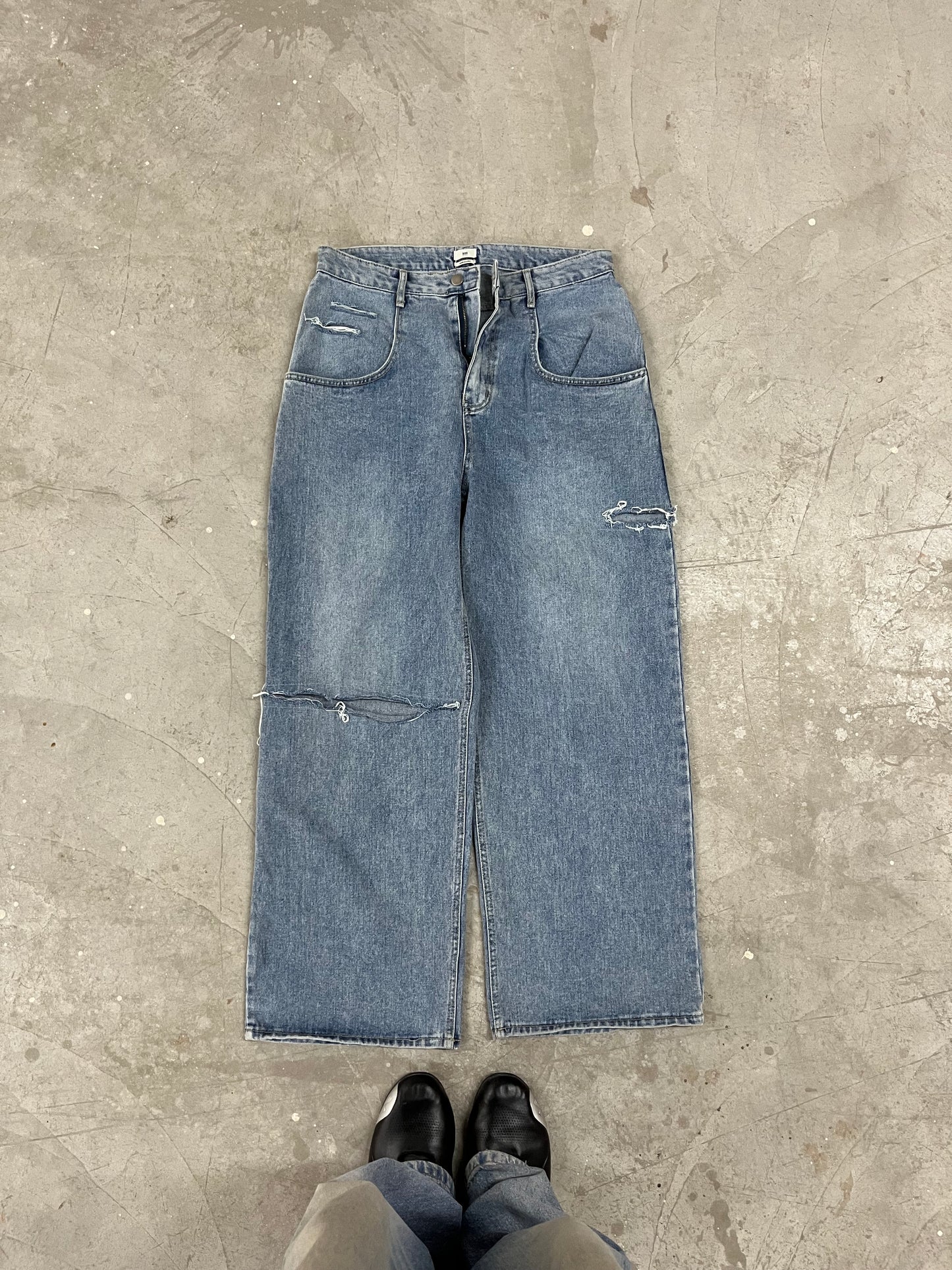 Vintage Faded Baggy Distressed Wide-Leg Denim