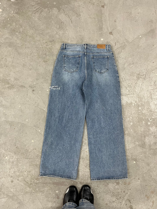 Vintage Faded Baggy Distressed Wide-Leg Denim